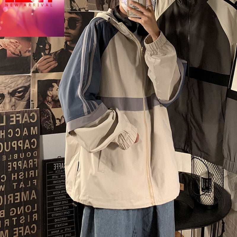 Dark college winter Japanese streetwear women coat Harajuku outwear casual long-sleeved zip up Ulzzang hooded coat