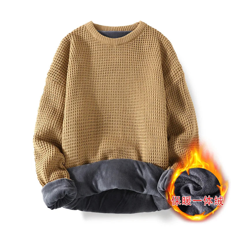 saferido Harajuku Grandpa Knitted Sweater Vintage Retro Clothes Men Black White Winter Korean Streetwear Hip Hop Plus Velvet