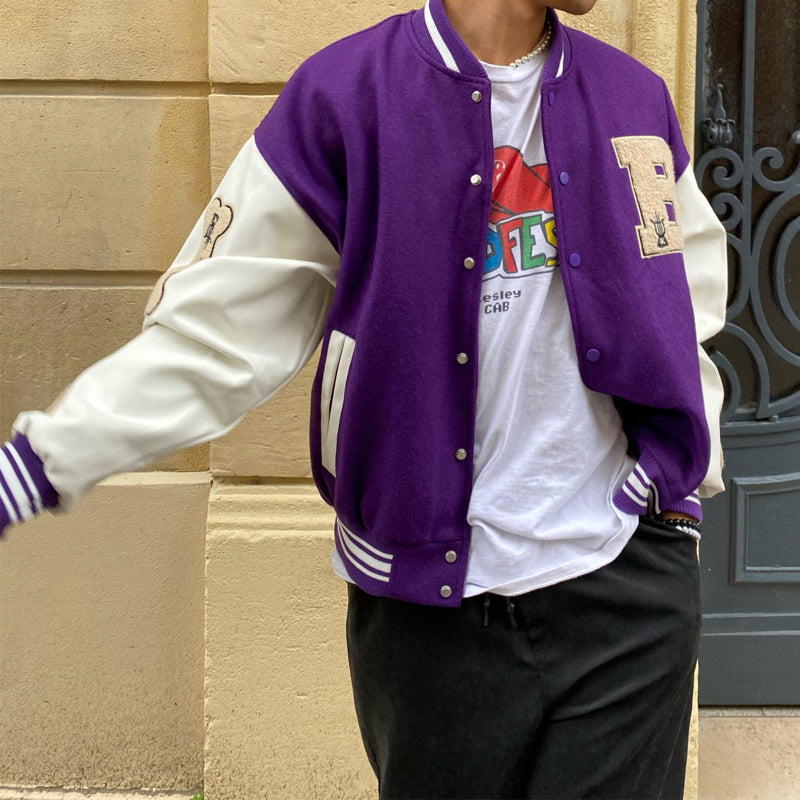 saferido Men Baseball Jacket Hip Hop Harajuku Embroidery Bone Letter Patchwork Bomber Coat Fashion High Street Casual Loose Jacket Unisex
