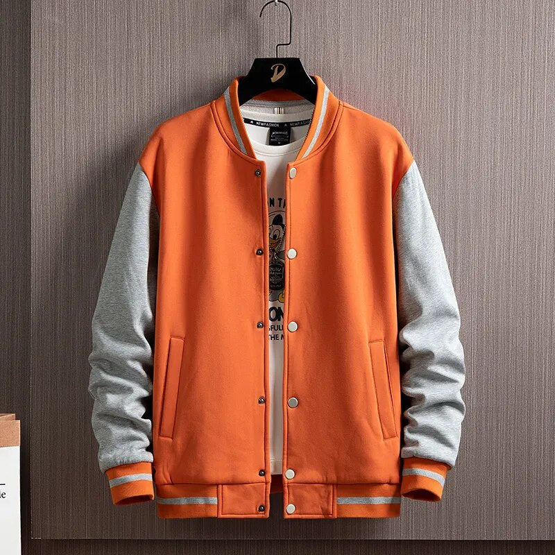 New Men Baseball Jacket Single Breasted Patchwork Casual Baseball Uniform Coat MaleBomber Jacket