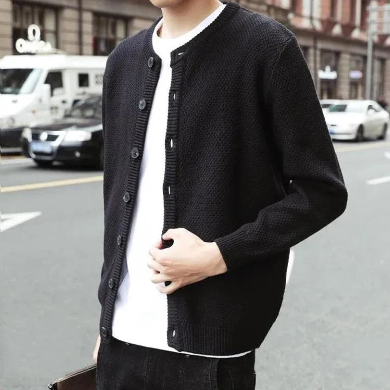saferido Casual Men Sweatercoat Autumn Knit Cardigan Solid Color Korean Style Fashion Streetwear Wild Male Slim Tops Knitwear
