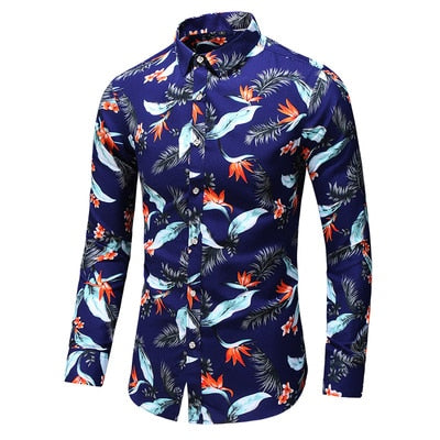 Hot Sale Fashion Flower Printed Men's Shirt Casual Plus Size Long Sleeve Shirts Male Slim Fit Mens Office Shirt M-7XL