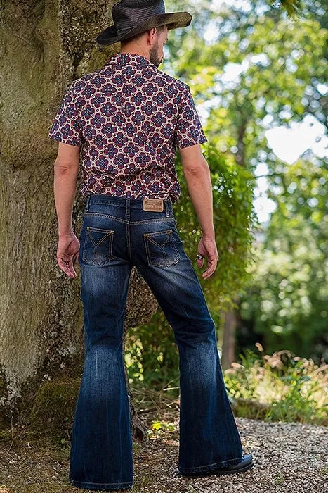 Men Flared baggy Jeans Bootcut Leg Pants Distressed Patchwork Jeans New Designer Punk Stlye Bell Bottom Denim Trousers