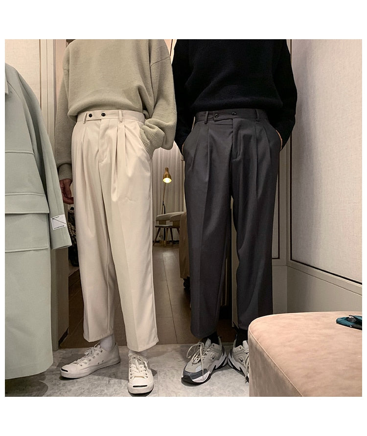Prowow Spring Men Pants Solid Straight Loose Trousers Male All-match Simple Nine Points Trousers Korean Style Suit Pants