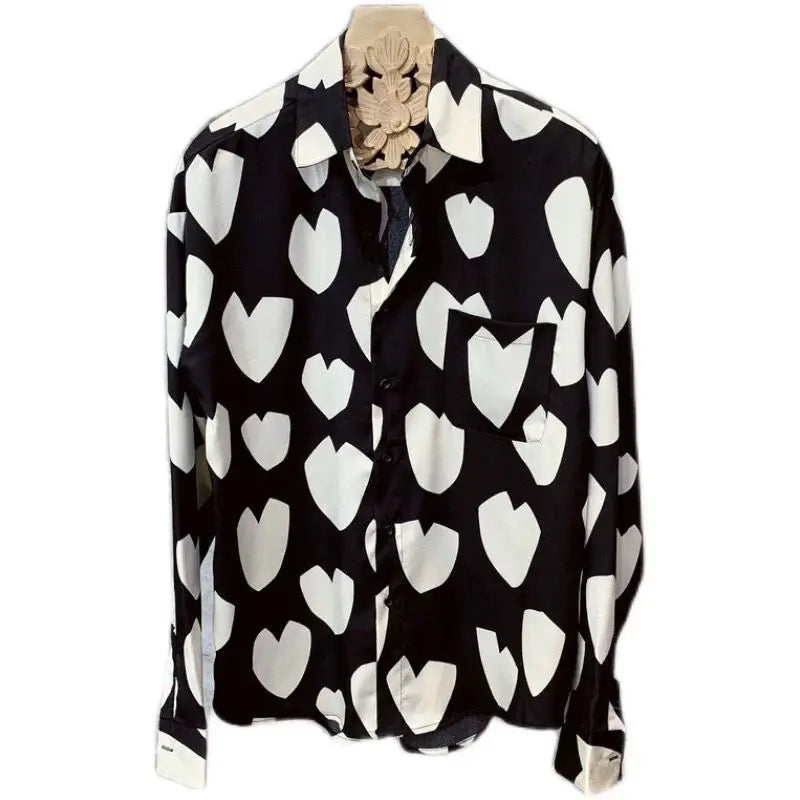 Men Spring Autumn Korea Chic Shirts Male Fashion Printed Long Sleeve Shirts Men's Loose Casual Handsome Blouses O195