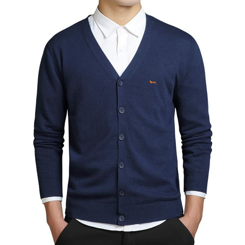New Autumn Winter Men Casual V-Neck Cardigan Sweaters Solid 100%Cotton Harmont Embroidery Long Sleeve Blaine Business Jerseys