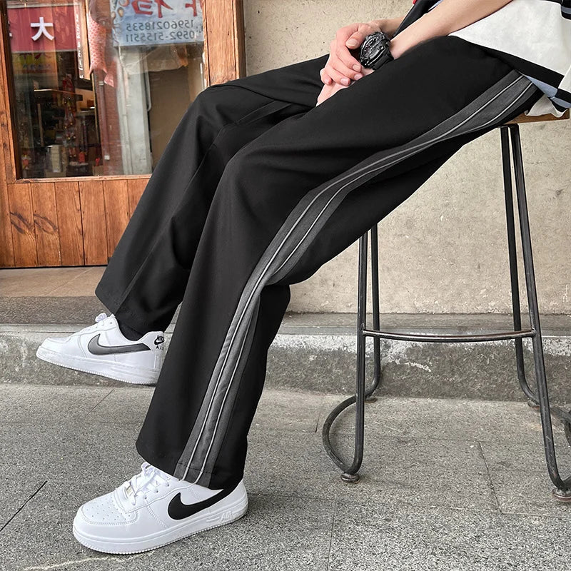 saferido Sportswear men's Korean fashion loose size straight pants man versatile side stripe feeling nine point casual pants sweatpants