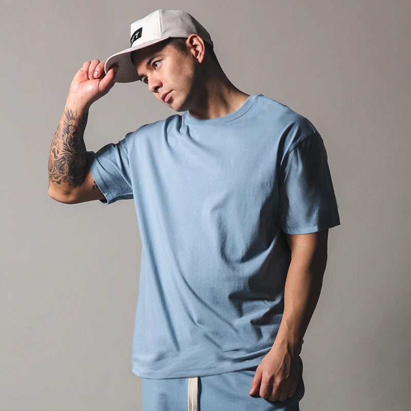 New Summer Running Oversized T-Shirt Men's Gym Bodybuilding Fitness Loose Casual Cotton Short Sleeve Men's Street Sports T-Shirt