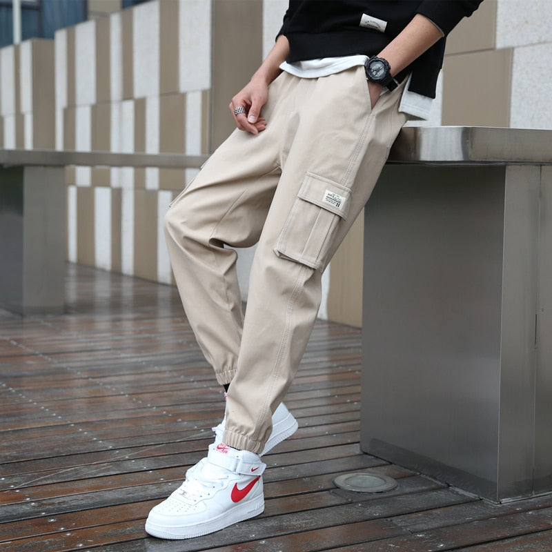 Cargo Pants Men Streetwear Hip Hop Pants Elastic waist Harem Ankle length Trousers Black Army green Harajuku Loose Casual Pocket