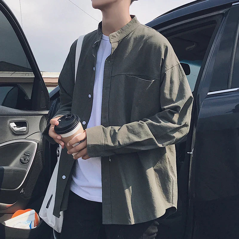 saferido Spring and autumn new pure color shirt, men's loose long sleeve shirt, Korean fashion, spring clothes, cool casual and versatile
