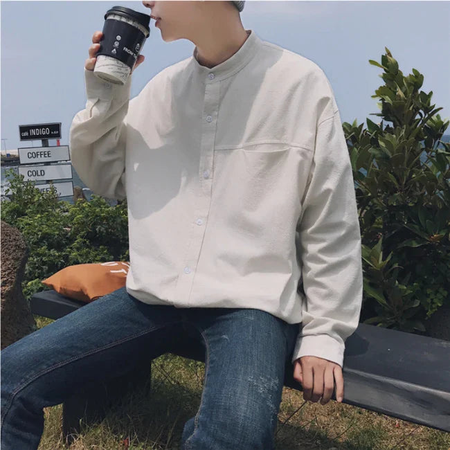saferido Spring and autumn new pure color shirt, men's loose long sleeve shirt, Korean fashion, spring clothes, cool casual and versatile
