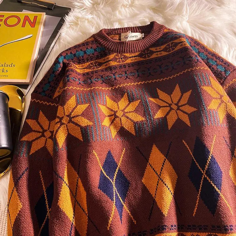 saferido Pullovers Vintage Retro Christmas Sweater Couple Men's Knitted Sweater Winter Warm Casual Korean Streetwear Harajuku