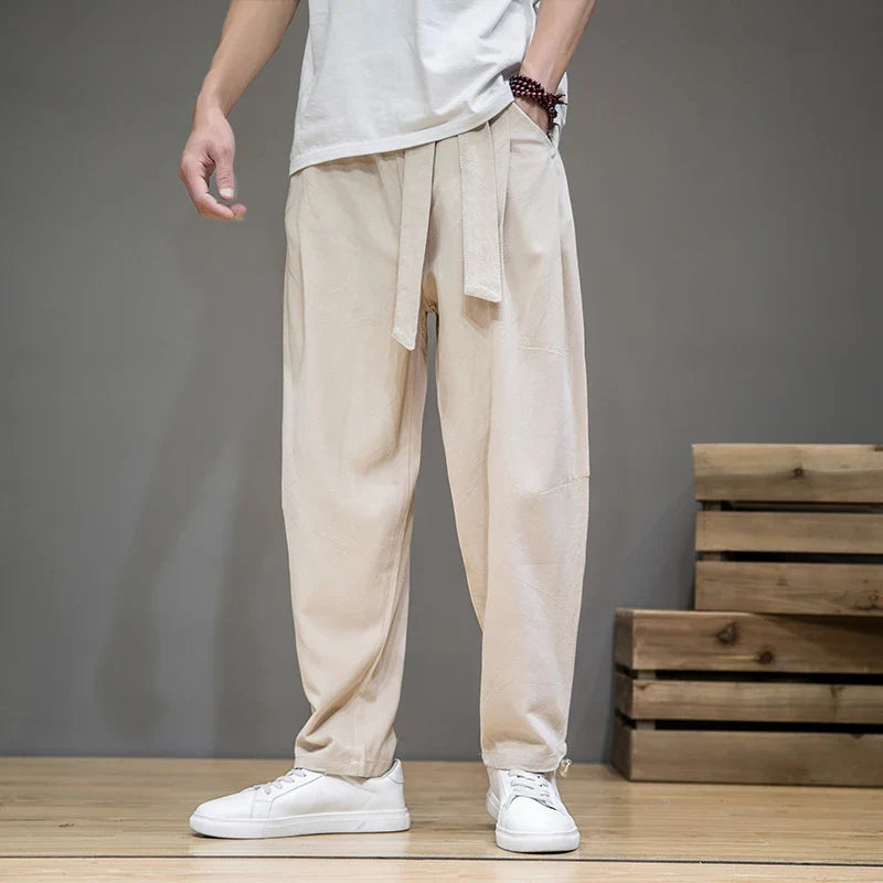 saferido Spring Cotton Linen Pants Men Elastic Waist Casual Harem Pant Loose Sweatpants Traditional Chinese Trousers pantalons homme