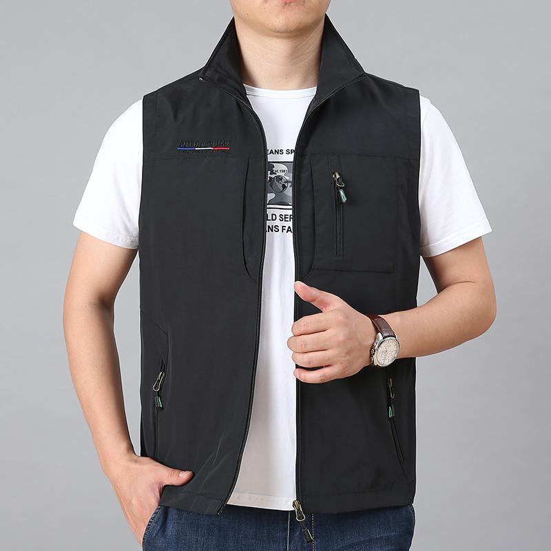 Men Waistcoat Jackets Vest Spring New Solid Color Stand Collar Climbing Hiking Work Sleeveless with Pocket M-6Xl Brand Sale