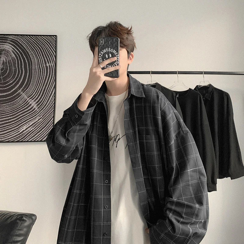 saferido Plaid Shirt Men's fashion brand ins casual versatile shirt Korean fashion coat handsome clothes