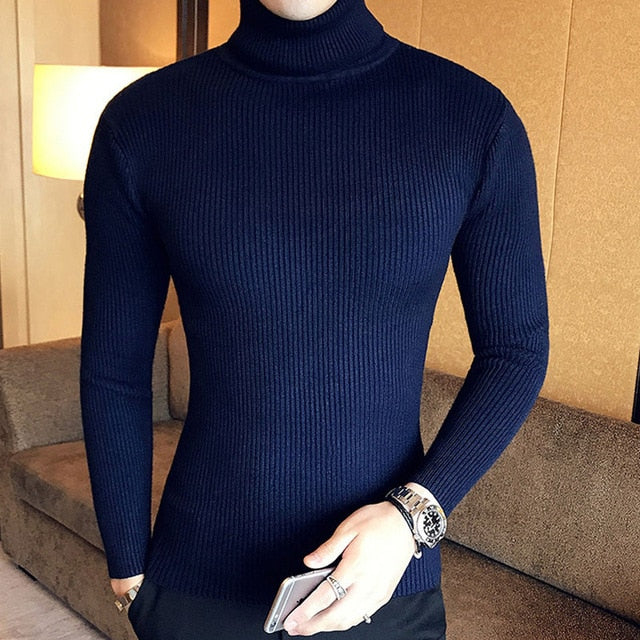 Brand Men Turtleneck Sweaters and Pullovers Fashion Knitted Sweater Winter Men Pullover Homme Wool Casual Solid Clothes
