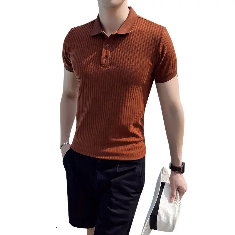 saferido Summer Men's British Style Slim Fit Knitting Tshirt Social Business T Shirt Streetwear Solid Color Clothes T-shirt M-3XL