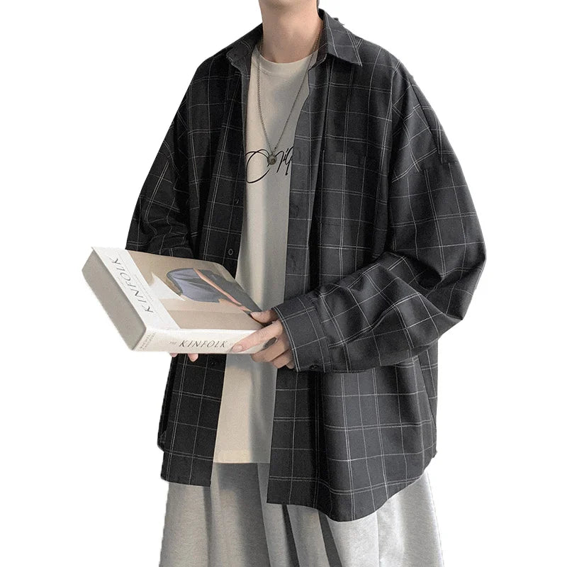 saferido Plaid Shirt Men's fashion brand ins casual versatile shirt Korean fashion coat handsome clothes