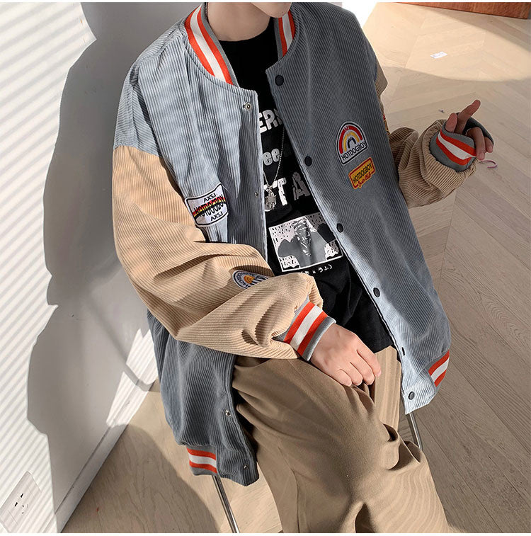 Spring and autumn corduroy jacket men's ins tide brand Harajuku style Korean style versatile handsome loose Baseball Jacket