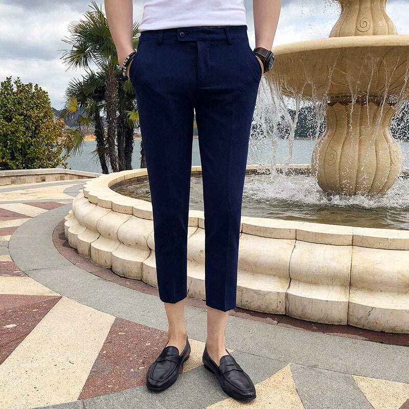 New Men Ankle Length Pants Slim Men's Dress Pants Office Pants Men's Boutique Fashion Solid Color Business Men's Suit Pant