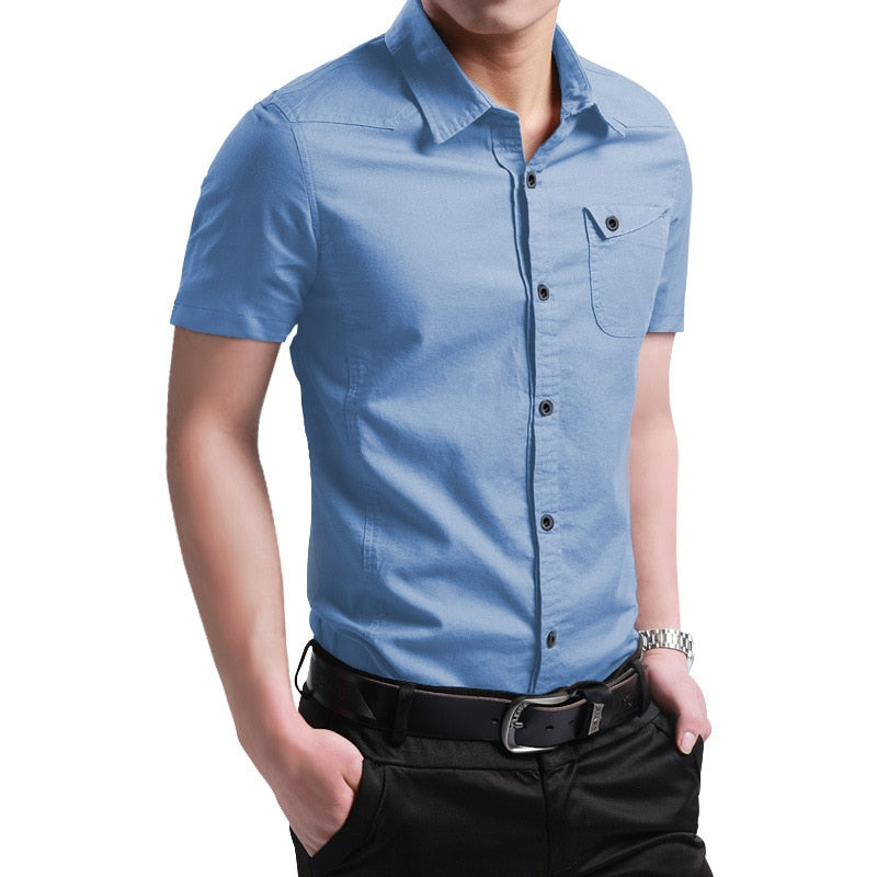 Summer 100% Cotton Shirts for Men New Breathable Military Men Shirts Short Sleeve Slim Men's Shirts Men Brand Clothing