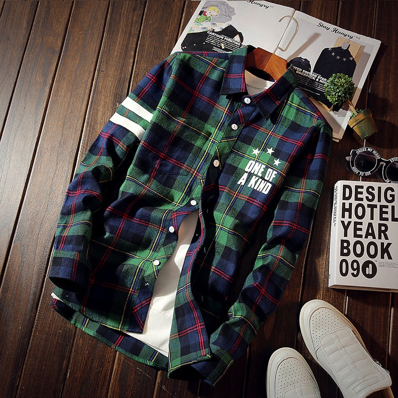 Autumn New Fashion Brand Print Shirt Men's Personality Letter Plaid Slim Shirt Men's Casual Social Shirt Men's Clothing 5XL
