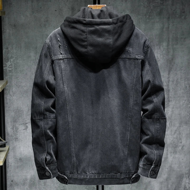 Men Black/blue Winter Jean Jackets Outerwear Warm Denim Coats New Liner Thicker Winter Wool Large Size m-4xl