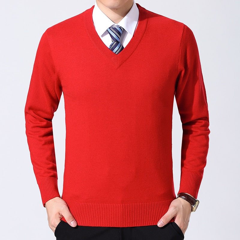New Fashion Brand Sweater Mens Pullover V Neck Slim Fit Jumpers Knitting Thick Warm Autumn Korean Style Casual Mens Clothes