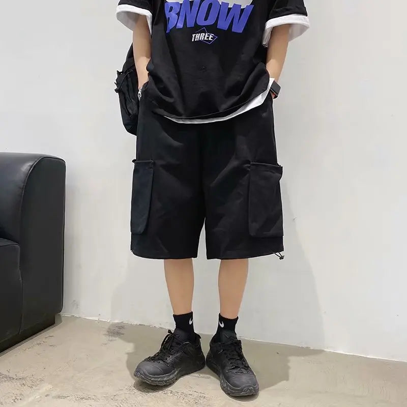 saferido Summer new fashion brand ins Yu wenle industrial shorts men's Korean fashion pocket loose wide leg casual Capris