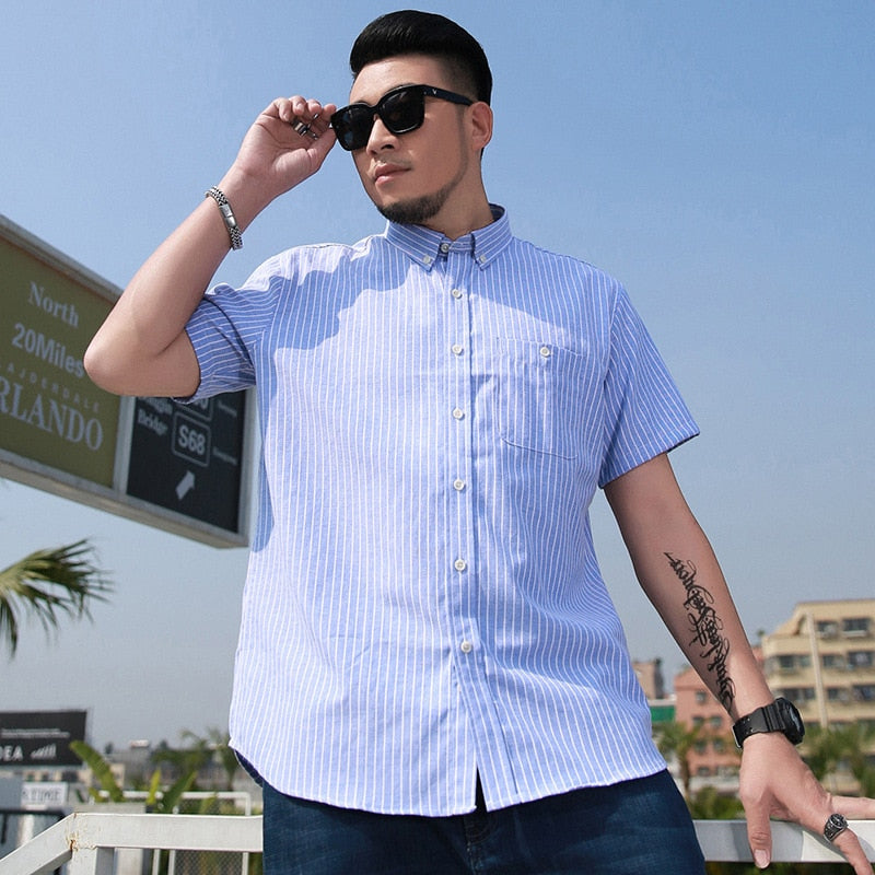 10XL 8XL 7XL Men's Loose Shirt Plus Size Summer Short Sleeve Fashion Stripes Business Work Casual Shirt Oversize Pink Blue