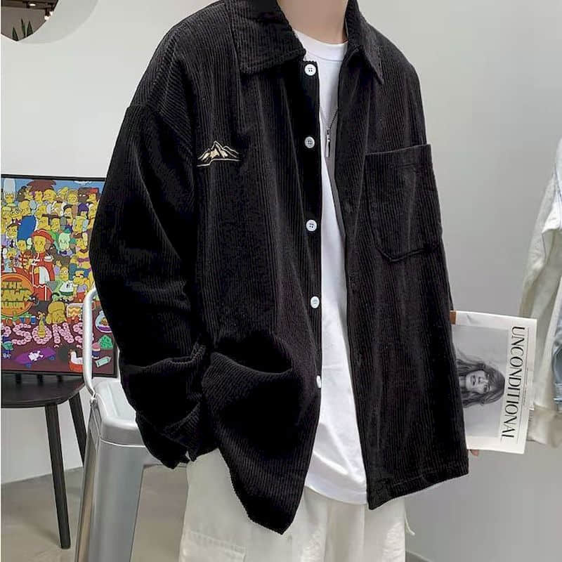 saferido Men's shirt casual Korean ruffian handsome corduroy jacket trend Harajuku all-match Hong Kong style autumn long-sleeved shirt