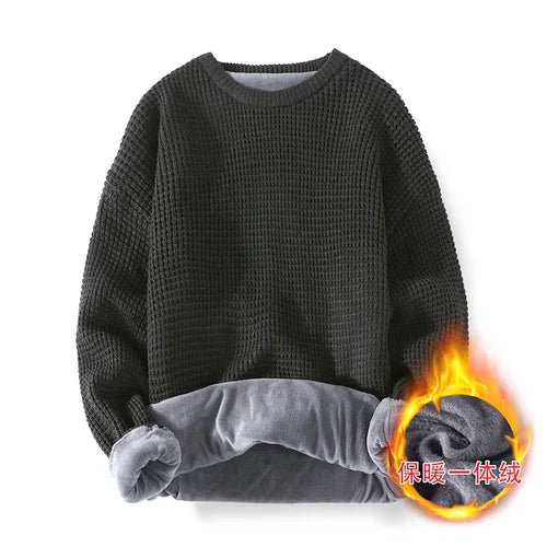 saferido Harajuku Grandpa Knitted Sweater Vintage Retro Clothes Men Black White Winter Korean Streetwear Hip Hop Plus Velvet