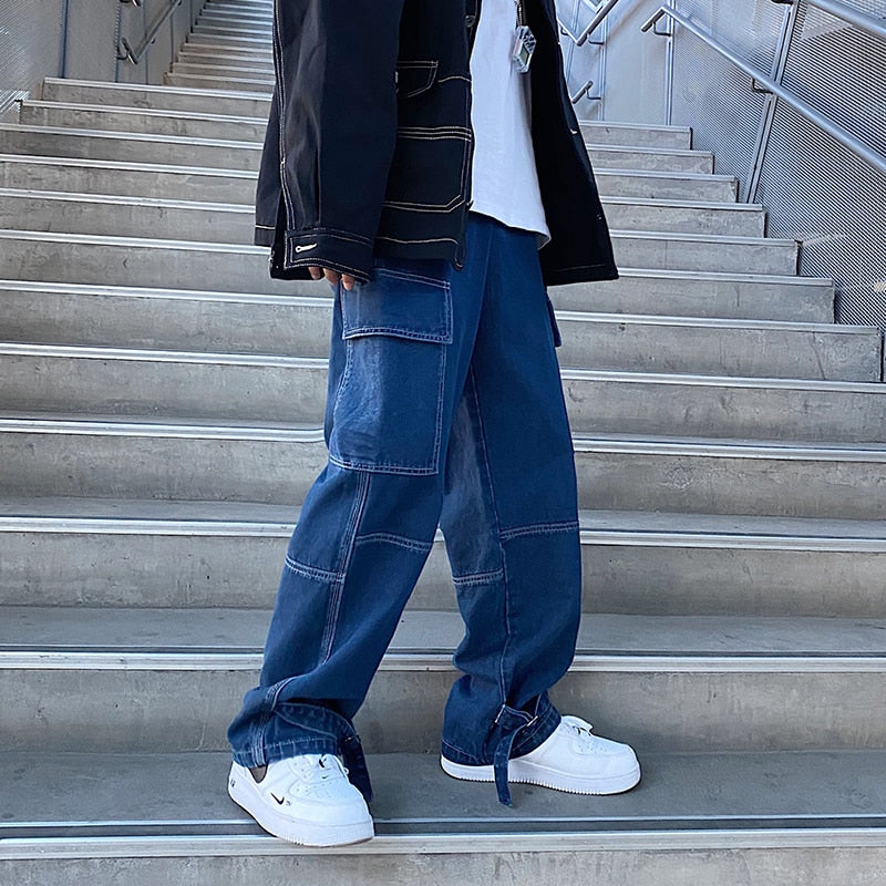 Men Jeans Wide Leg Denim Cargo jean pants Loose Straight Baggy Men's Jeans hip hop Streetwear Skateboard Neutral denim Trousers