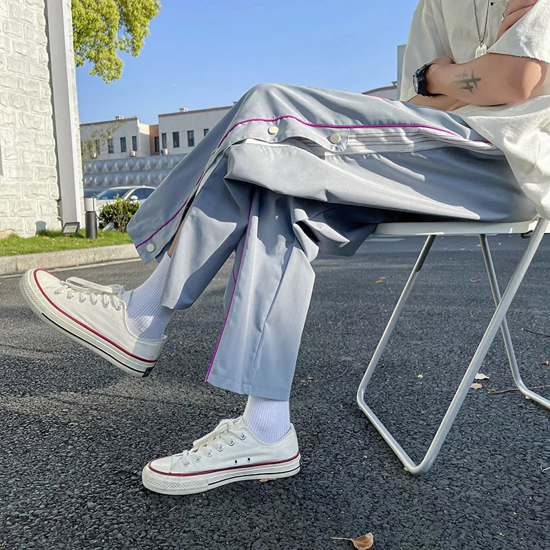 saferido Wide leg pants men's couple korean loose straight tube drop summer breasted pants streetwear joggers sport pantalon homme Sale