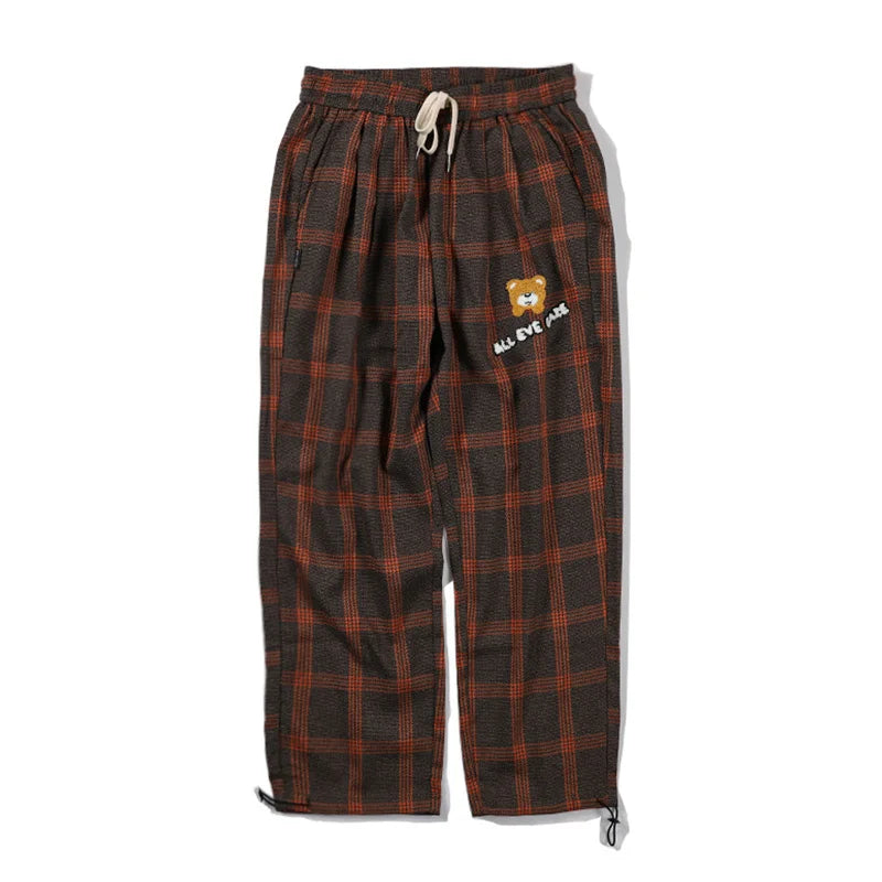 saferido Sweatpants Plaid pants men's national fashion large men's elastic pants add fat men's pants fashion fat man spring pants men's pants
