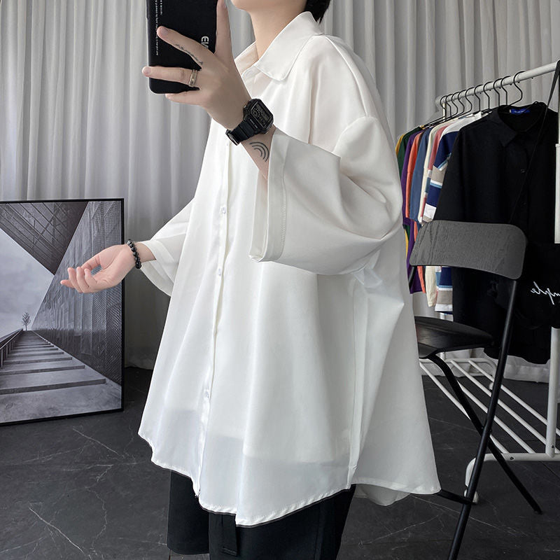 Korean Oversize Shirt Men's Fashion Summer Black White Short-sleeved Shirt Men Streetwear Loose Society Mens Dress Shirt M-2XL