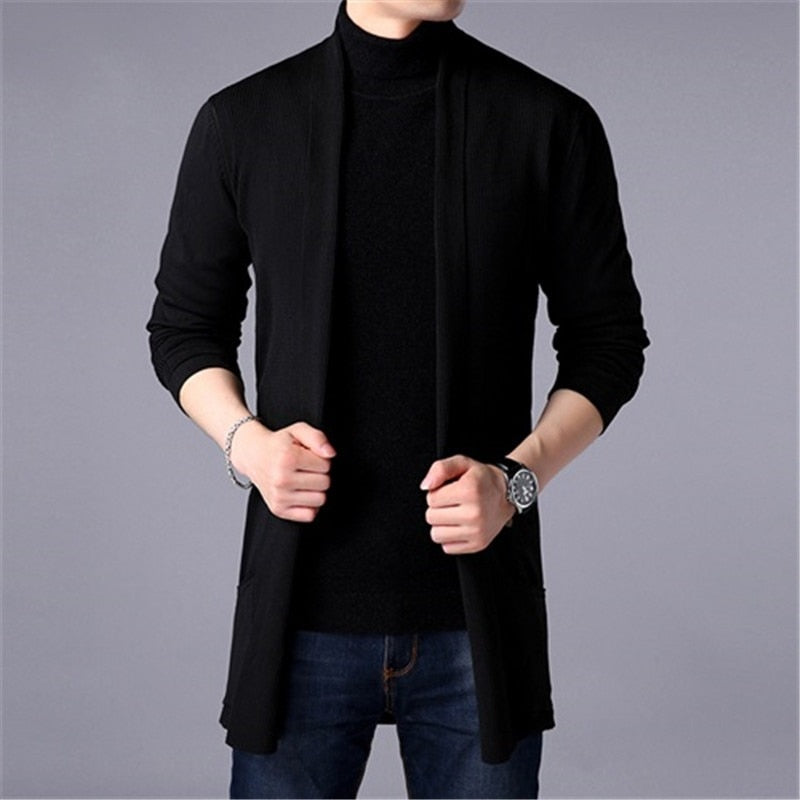Men Thin Knitted Cardigan Sweater Spring Autumn Solid Sweater Bottoming Long Sleeved Mens Slim Fit Cardigan Sweater
