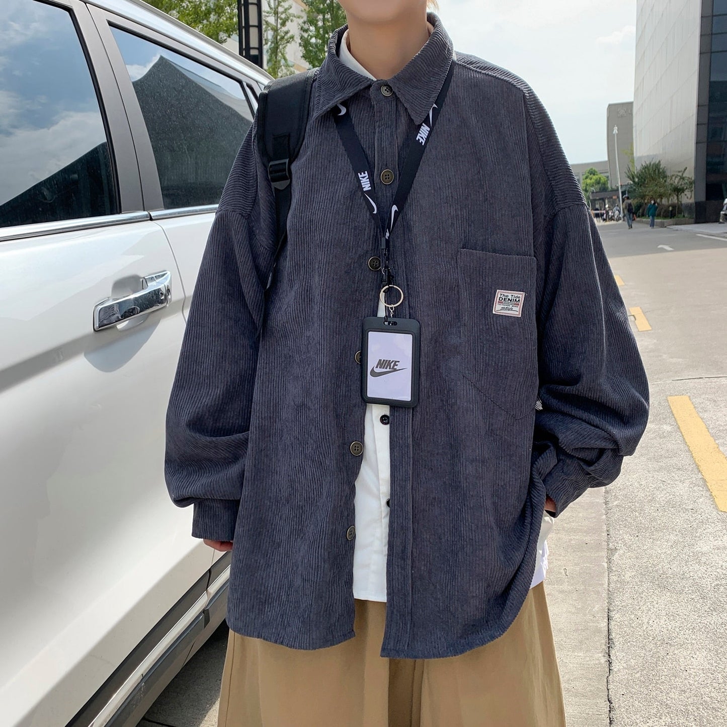 Corduroy Men Shirts For Men Clothing Harajuku Black Shirt Korean Style Men Shirt Long Sleeve Vintage Clothes Streetwear 3XL
