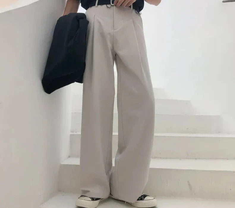 Autumn New Wide-leg Mop Pants For Men Korean Streetwear Fashion Loose Straight High Rise Pants Casual Trousers