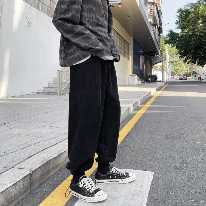 saferido Spring Men's Corduroy Fabric Casual Pants Velvet Hip Hop Harem Pants Joggers Sweatpants Streetwear Mens Fashion Trousers