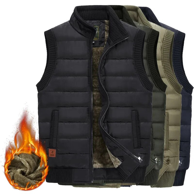 Mens Jacket Sleeveless Vest Winter Male Fleece Warm Vest Coats Men Stand Collar Army Thicken Waistcoats Clothing 6XL