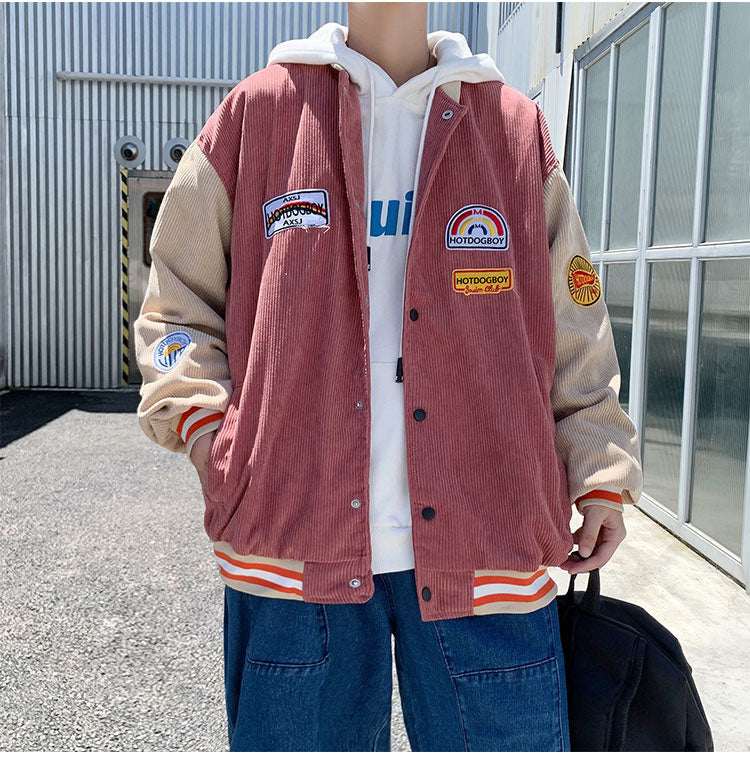 Spring and autumn corduroy jacket men's ins tide brand Harajuku style Korean style versatile handsome loose Baseball Jacket