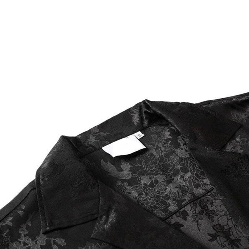 Harajuku Men Shirts Black Flower Print Short Sleeve Single Breasted Loose Shirt Hip Hop Beach Casual Streetwear Unisex