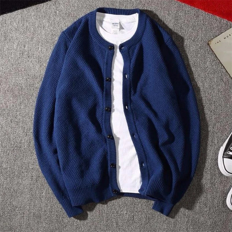 saferido Casual Men Sweatercoat Autumn Knit Cardigan Solid Color Korean Style Fashion Streetwear Wild Male Slim Tops Knitwear