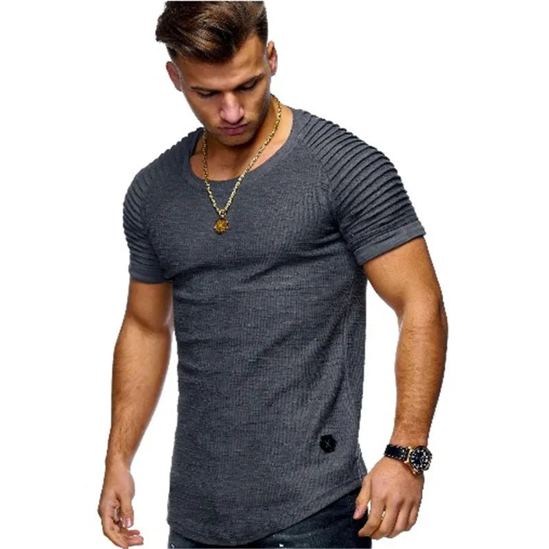 Summer Men TShirts Short Sleeve Slim Fit T-Shirts Tops Men Cotton Tops tees bodybuilding Fold T-shirt Mens Casual Clothing