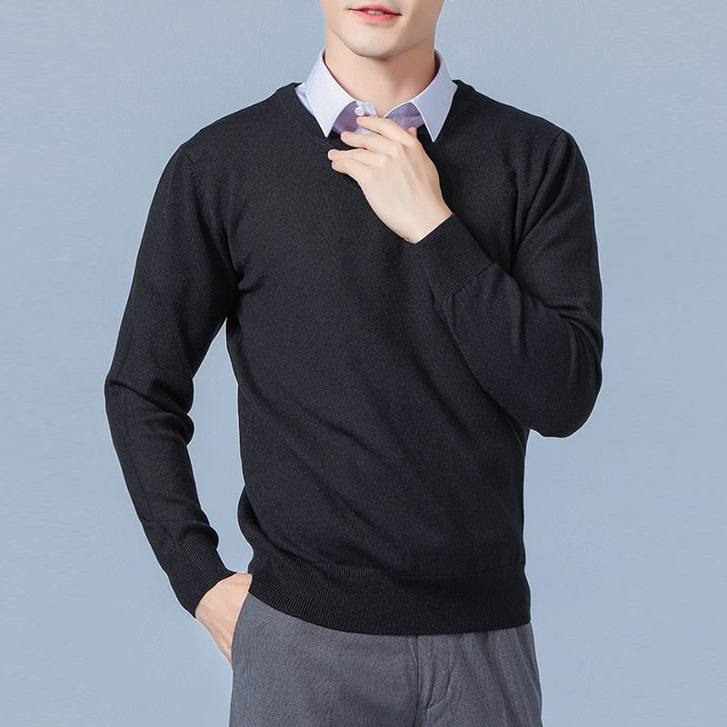Men's Sweaters Cashmere Blend Knitting V-neck Pullovers Hot Sale Spring&Winter Male Wool Knitwear High Quality jumpers Clothes