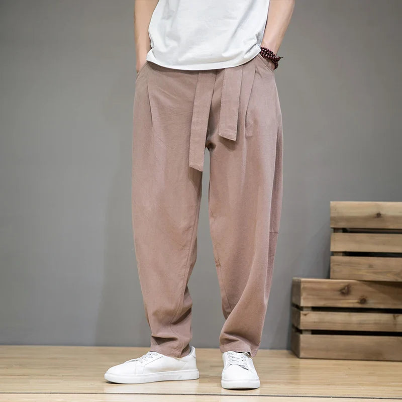 saferido Spring Cotton Linen Pants Men Elastic Waist Casual Harem Pant Loose Sweatpants Traditional Chinese Trousers pantalons homme