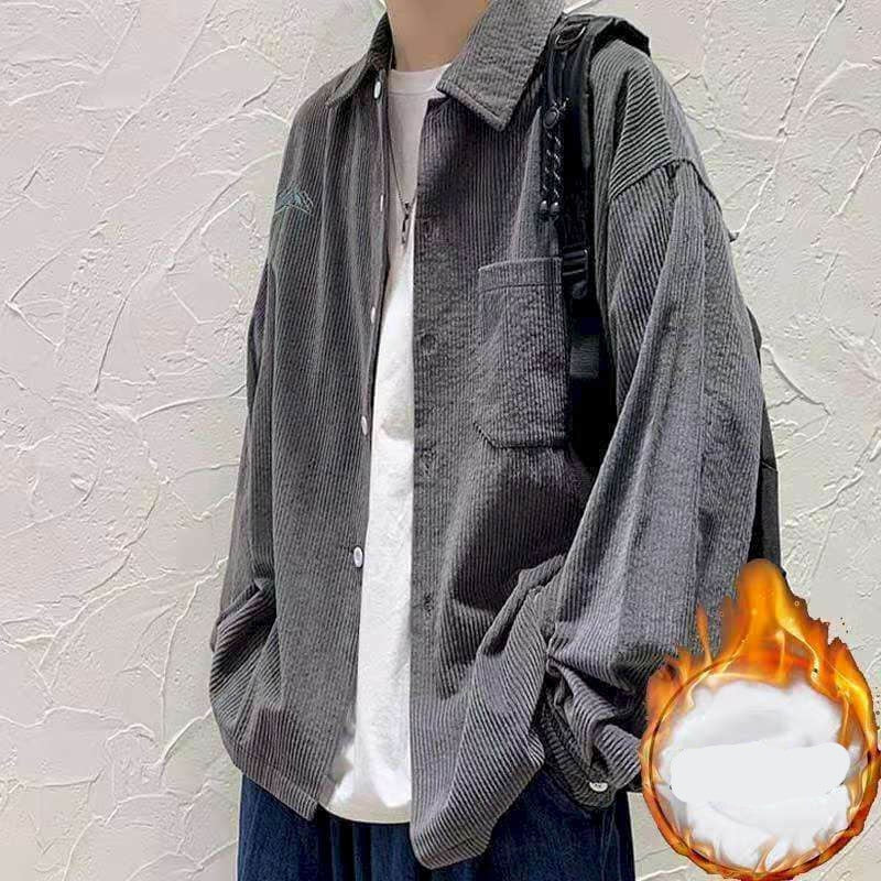 saferido Men's shirt casual Korean ruffian handsome corduroy jacket trend Harajuku all-match Hong Kong style autumn long-sleeved shirt