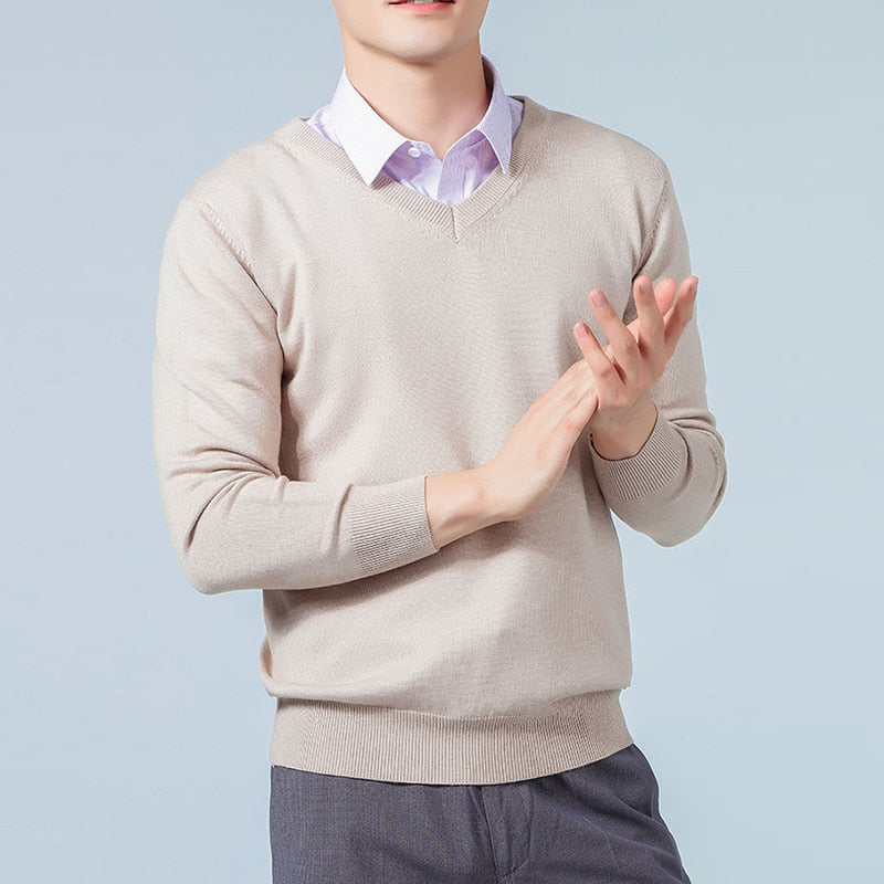 Men's Sweaters Cashmere Blend Knitting V-neck Pullovers Hot Sale Spring&Winter Male Wool Knitwear High Quality jumpers Clothes