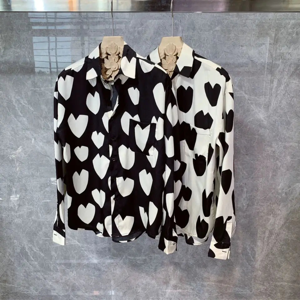 Men Spring Autumn Korea Chic Shirts Male Fashion Printed Long Sleeve Shirts Men's Loose Casual Handsome Blouses O195